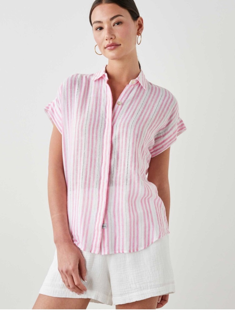 RAILS PINK  JAMIE LINEN MIXED STRIPE BUTTON TOP